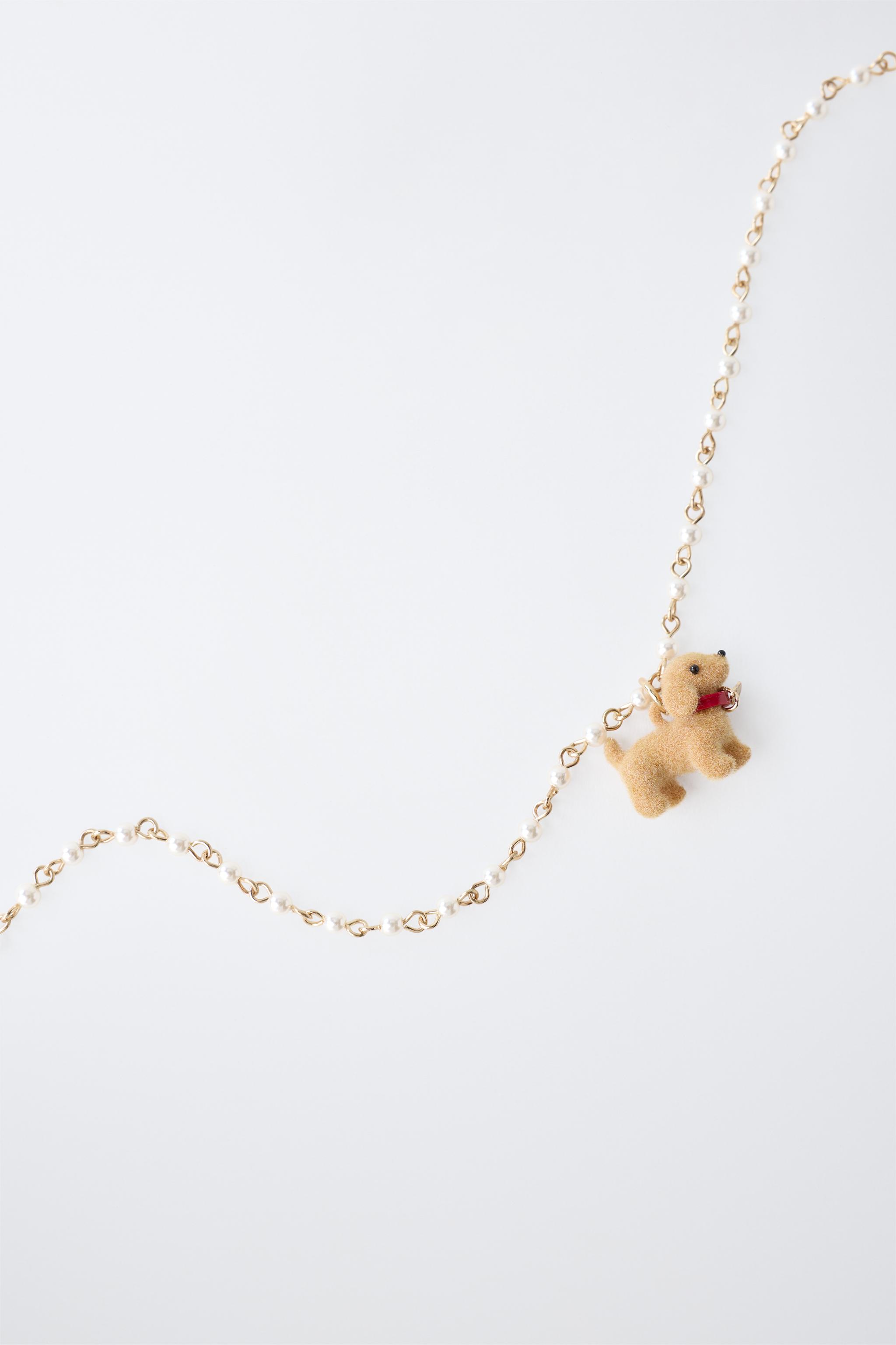 PEARL AND FLOCKED PUPPY NECKLACE